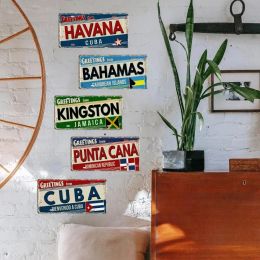 Cuba Jamaica Dominican Caribbean Bahamas Puerto Rico Landmark Licence Plate Greetings From Famous City State Garage Metal Sign Bar Hotel Wall Decor Size 30X20cm
