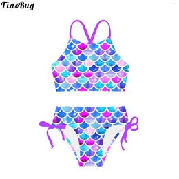 Women's Swimwear TiaoBug Summer Kids Girls 2Pcs Cartoon Floral Print Halter Tankini Tops And Briefs Sets Swimsuit Bathing Pool Suits