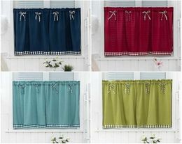 Bay Window Curtains Grid Short Curtain for Kitchen Cabinet Door Separate Panel Bowknot Decor Drapes Cozy Cafe Bar HalfCurtain 217128333
