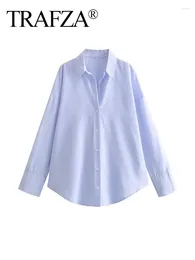 Women's Blouses TRAFZA 2024 Spring Women Fashion Lapel Long Sleeves Loose Top Woman Button Wild Commute Office Lady Female Shirt