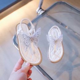 Sandals New Princess Summer Fashion Children Baby Girl Slip-On Bowknot Rubber Pearl Shoes H240504