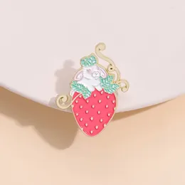 Brooches Strawberry Enamel Pins Cute White Lapel Metal Badges Cartoon Animal Funny Jewellery Gift For Kids Friends