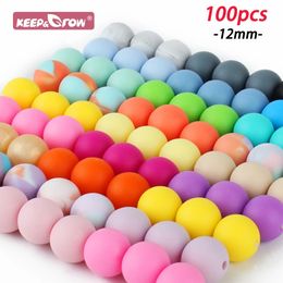 100pcs 12mm Silicone Beads Baby Round Teething Teether Food Grade DIY Pacifier clips Chain Oral Nursing Accessories 240420