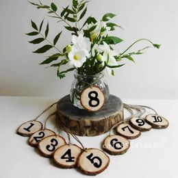 Party Decoration Wooden Log Slice Tree Bark Round Natural 10pcs 1-10 Table Numbers Hanging Decor For Wedding Centerpiece
