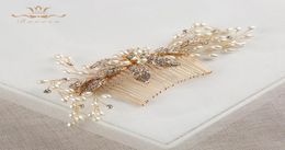 Handmade Crystal Flower Wedding Hair Comb Gold Bridal Headpiece Women Accessories T19062846486676405957