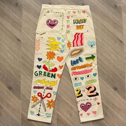 Men's Pants 2024ss High Street Vintage Hand-painted Pattern Cargo Men Women Top Quality Trousers