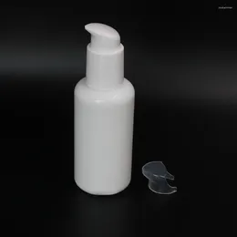 Storage Bottles 100ml Empty Opal White Lotion Glass Round Serum Pump Bottle With Snap On Sale