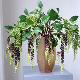 Decorative Flowers Real Touch Pokeberry Artificial Branch With Leaves Wall Hanging Decoration Fake Flower Po Props Wedding Home Flores