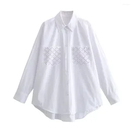 Women's Blouses Zach Ailsa 2024 Spring Product Simple And Versatile Flip Collar Asymmetric Hem Riveted Poplin Loose Shirt