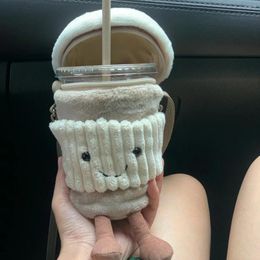 Storage Bags Cartoon Plush Coffee Bag Crossbody Insulated Cup Cover Outdoor Portable Wallet Amusable Water Milk Tea Toy Gift