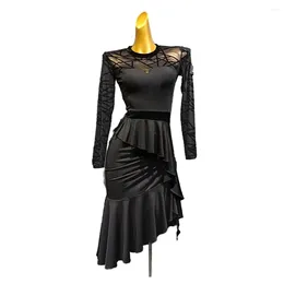 Stage Wear Dancing Performance Women Dress Ballroom Samba Tango Long Sleeve Lace Design Latin Dance