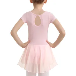 Stage Wear Girls Ballet Leotards For Dance Hollow Back Short Sleeve Skirted Dress Dance(Toddler/Little Girl/Big Girl)
