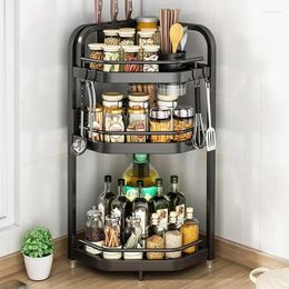 Kitchen Storage 2/3-Tier Spice Rack Countertop Organiser Corner Shelf Cabinet With Hook Holder For
