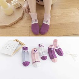 Skarpetki dla dzieci 5 Pairs/Lot Baby Socks Summer Spring dla dzieci Skarpetki Bawełniane zwierzę słodkie cienkie skarpetki śliczne dziewczyny chłopcy siatki siatki siatki y240504