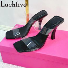 Slippers Clear PVC Women Open Toe Ladies Sandals Sexy High Heels Party Shoes Summer Transparent Outwear Black Woman