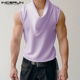 INCERUN Tops Korean Style Fashion Mens Pile Neck Vests Casual Streetwear Solid All-match Simple Sleeveless Tank S-5XL 240425