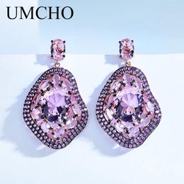 Dangle Earrings UMCHO Created Nano Pink Morganite Drop Luxury Genuine 925 Sterling Silver For Women Anniversary Gift Jewelry
