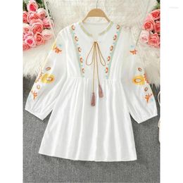 Casual Dresses Bohemian Women 2024 Summer O Neck Vintage Ethnic Style Embroidered Western Bubble Sleeves Dress Loose Chic Vestidos