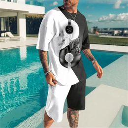 Mens T ShirtShorts 2 Pc Sets Tracksuits Breathable Oversized Tshirts Shorts Sportswear Print Fashion Tops Streetwear Suits 240422