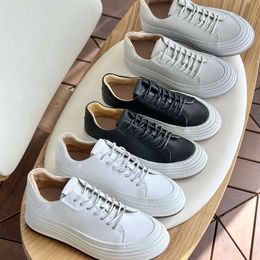 New men's leather lace up casual board with distressed ing, versatile shallow cut, thick sole, round toe, breathable small white shoes