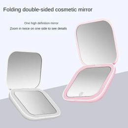 Compact Folding LED Vanity Mirror Portable Beauty Accessory, 2X Magnifying