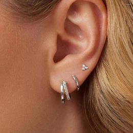 Hoop Earrings CANNER 3PCS 1Set 925 Sterling Silver For Women Classic 18K Gold Zircon Fashion Jewelry Party Gifts