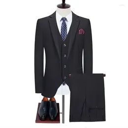 Men's Suits ( Blazer Pants Vest ) Men 3PCS Set Formal Slim Fit Tuxedo Prom Suit Male Groom Wedding Blazers High Quality Dress Jacket Coat