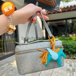 Loro Piano LP LorosPianasl Lp19 lunch ostrich LP19 box bag with pattern top layer cowhide handbag for women's fashion one shoulder crossbody makeup bag lori