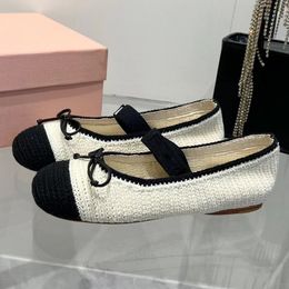 round toe sweet women ballet flat shoes runway classic brand designer Wool Knitting Handmade flat with lovely bow-knot decor female outside walking soft flat shoes