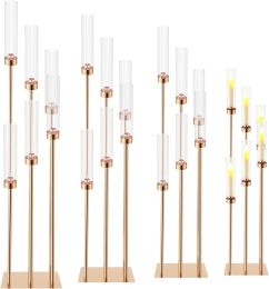 No candle)only can use led candle)4 colour can choose)6 Arms Gold Floor Candelabra Centrepieces Metal Candle Holders Candlestick Pillar Taper Candle Stand for