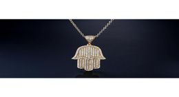 Full Rhinestone Zircon Hip Hop Bling Pendant Necklace Link Chain 24 Inch Out Women Men Couple Ice Hamsa With Cz Jewelry6559643