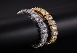 Hip Hop Cube Square Stones Chain Bracelet for Men Women Gold Silver Color Micro Pave Cubic Zircon 10mm3934135