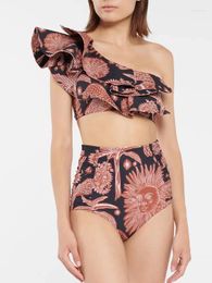 Women's Swimwear One Shoulder Flower Print 2024 Summer Female Design Sense High Waist Swimsuit Womene Swim Suit Beach Wear Bodysuit