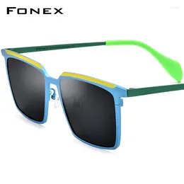 Sunglasses FONEX Pure Titanium Men 2024 Fashion Retro Square High Quality Polarised UV400 Sun Glasses Women Shades F85790T