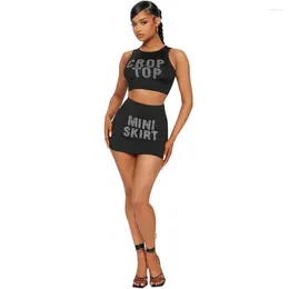 Work Dresses 2024 Arrival Young Sexy Letter Diamonds Flaring Little Chap Sweeet Tank Sleeve Mini Pencil Skirts Women 2 Piece Set