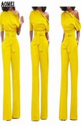 Casual Dresses Women Jumpsuit One Shoulder With Sashes Pockets Officewear Romper Combinaison Fashion Female Jumpsuits For Elegant 9379596