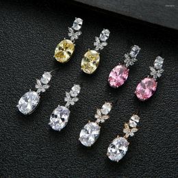 Hoop Earrings Luxury Ellipse Dangle Colorful For Women Wedding Cubic Zirconia CZ DUBAI Bridal Earring Jewelry Accessories E9673 E459