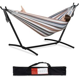 Double Hammock with Space Saving Steel Stand Included 2 Person Heavy Duty Outside Garden Yard Outdoor 450lb Capacity 240430