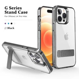 Transparent Iphone Case Metal Stand Phone Case 13 14 Anti Drop Integrated Stand For Iphone 15 12 11 Pro Max x xs se