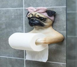 Tissue Boxes Napkins Lifelike Resin Pug Dog Box Roll Holder Wall Mounted Toilet Paper Canister Home Props6645654