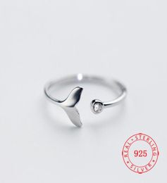 Genuine 925 Sterling Silver Adjustable Fish Tail Mermaid Love Ring for Girlfriend Wife Women Good Quality Minimalist Jewelry Finge9814398