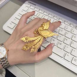 Gold Plated Phoenix Rings for Men Women Engagement Wedding Bride Jewellery Chinese Style Ring Gifts