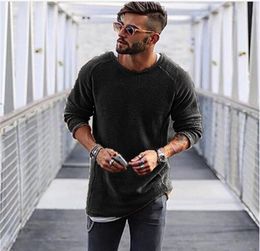 Knitwear Mens Long Sleeve Round Neck Bottom Shirt Polyester Solid Colour Men039s Tops Black and White1540682