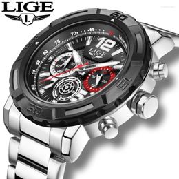 Wristwatches LIGE Top Big Dial Quartz Man Watch Business Fashion Waterproof Men's Watches Stainless Chronograph Reloj Hombre