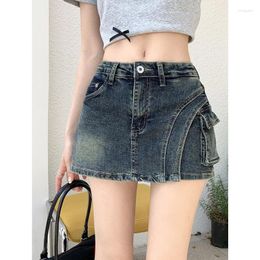 Women's Jeans American Retro Package Hip Denim Half-body Skirt Shorts Female 2024 Design High Waist A-line Tide