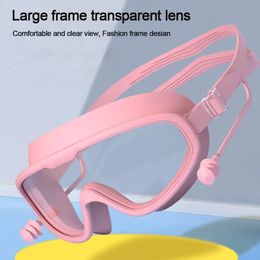 Kids Big Frame Swimming Goggles with Earplugs Boys Girls Waterproof Antifog Eye Protection Glasses Pool Beach 240418