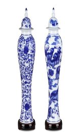 Vintage Blue And White Porcelain Home Ceramic Vase With Lid Art Crafts Decor Creative Slender Floral Flower Decoration Vases8205302