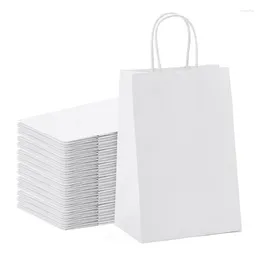 Gift Wrap Kraft Paper Bags 25Pcs 5.9X3.14X8.2 Inches Small White With Handles Shopping Party Bag