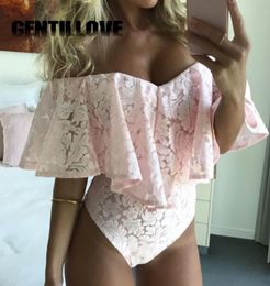 Summer Sexy Off the Shoulder Women Bodysuit Ruffle Lace Jumpsuit Overalls for Women Lady Playsuit Romper Elegant Female Beach5632306