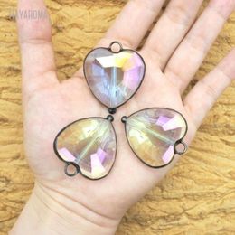 Pendant Necklaces 10Pcs Soldered Heart Point Gift For Her Handmade Jewellery Gunmetal Colour Aqua Aura Black Glass Crystal PM50069